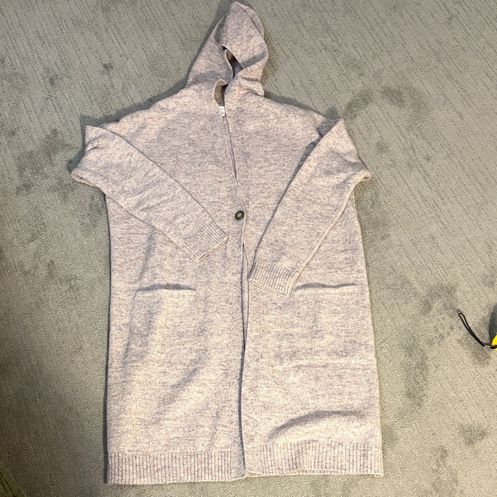 J. Jill Light Gray and Pink Hues Hooded Cardigan*